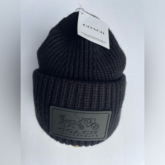 Coach Ribbed Black Beanie. - Picture 8 of 15